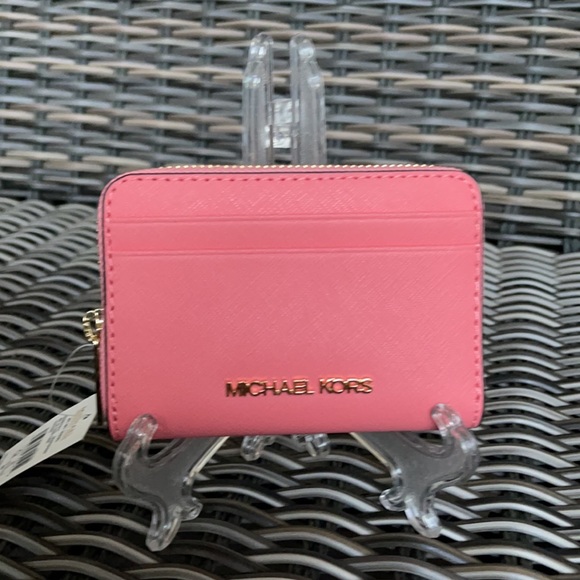 Michael Kors Medium ZipAround Card Case Wallet Grapefruit Leather - Picture 10 of 16